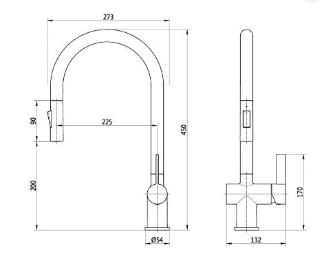 Hillam Modern Pull Out Kitchen Tap in Black & Copper Finish