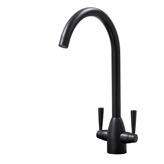 Vigo Modern Twin Lever Kitchen Tap in Matt Black Finish