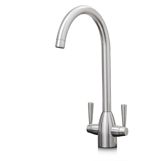 Vigo Modern Twin Lever Kitchen Tap in Brushed Nickel Finish